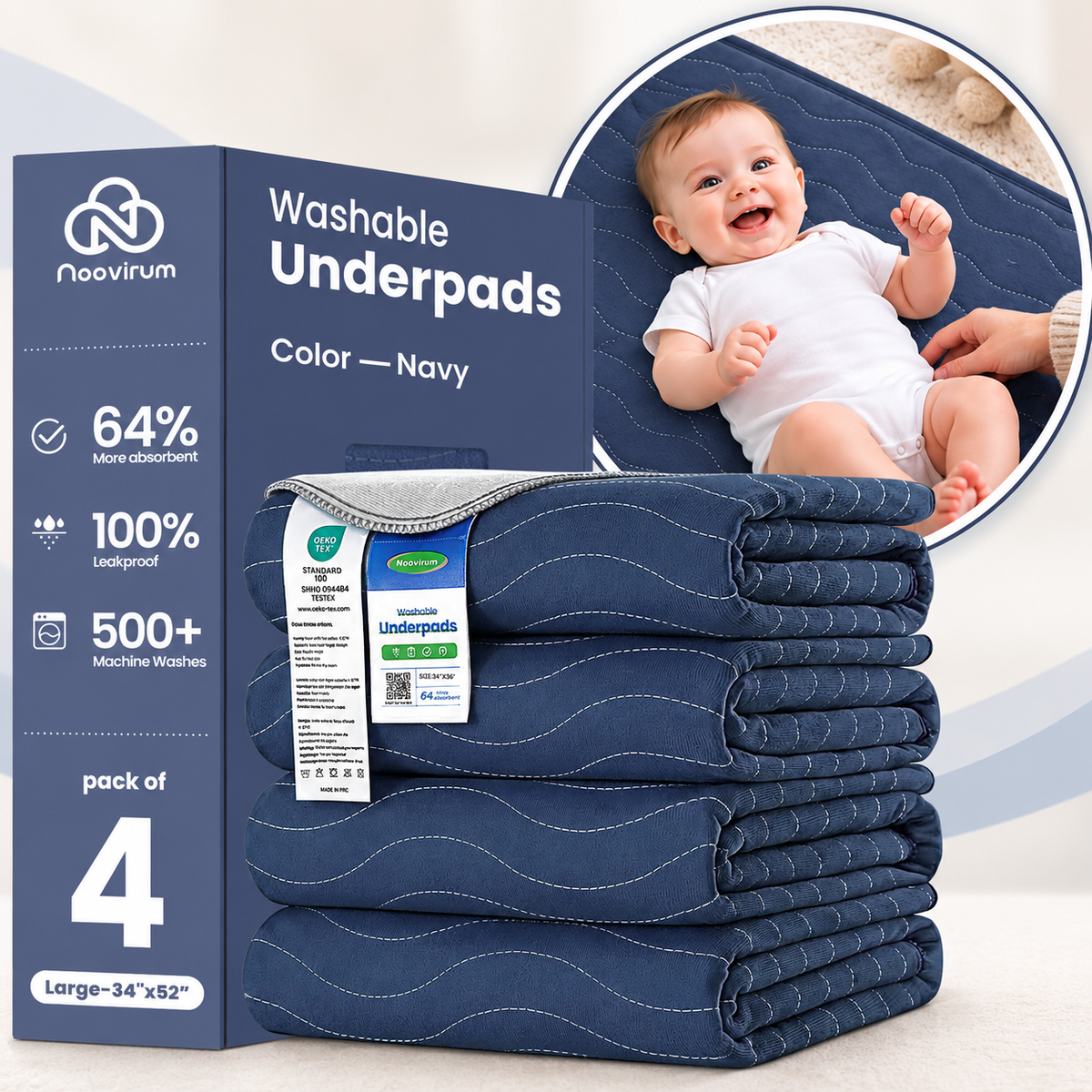 Navy Washable Bed Pads for Kids