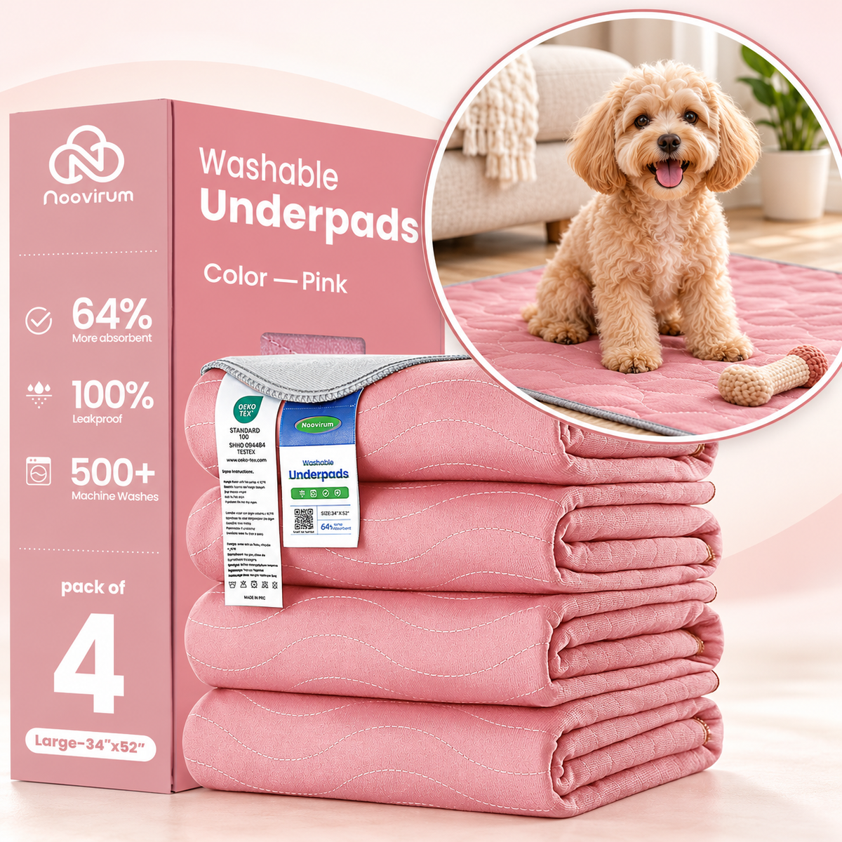 Pink Washable Pet Pads for Dogs