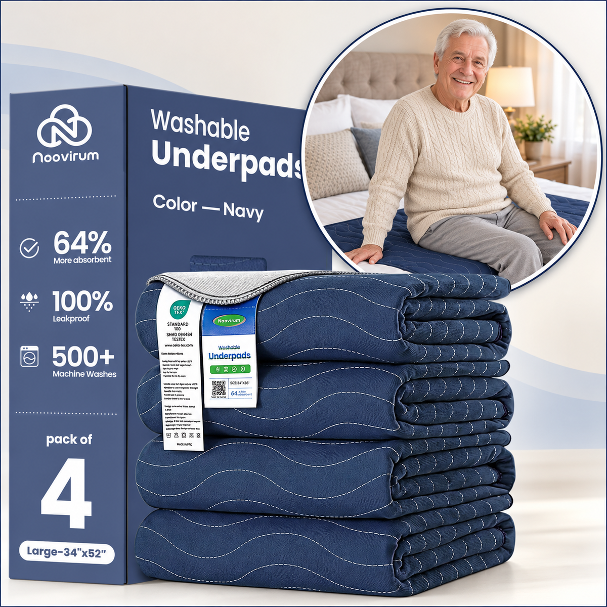 Blue Washable Underpads for Adults & Seniors