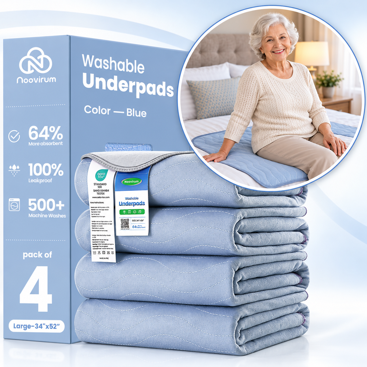 Blue Washable Underpads for Adults & Seniors